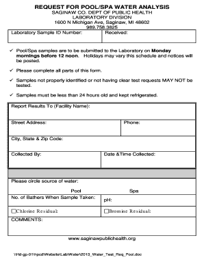 Pool/Spa Water Analysis Request Form