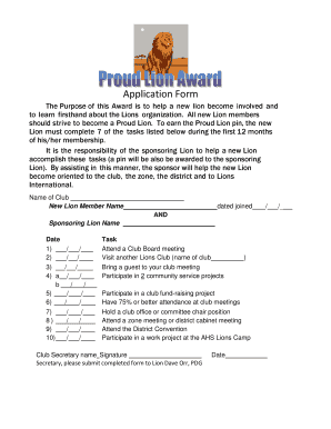 Proud Lion Award Application Form