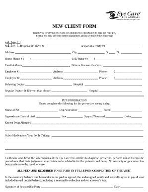 Veterinary New Client Form