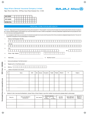 Bajaj Allianz Silver Health Insurance Proposal Form