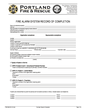 Fire Alarm System Record of Completion