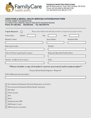 Addictions & Mental Health Services Authorization Form