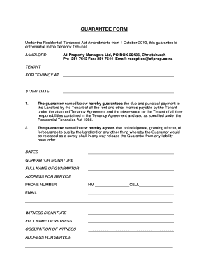New Zealand Residential Tenancy Guarantee Form