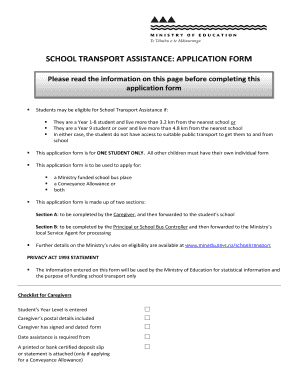 School Transport Assistance Application Form