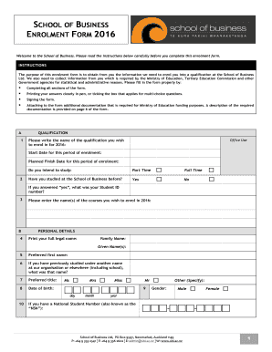 School of Business Enrolment Form