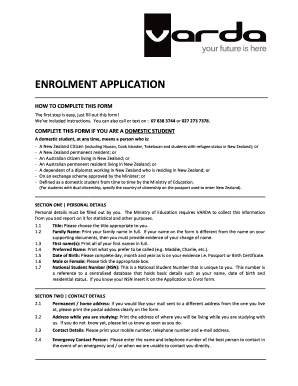 New Zealand Domestic Student Enrolment Application