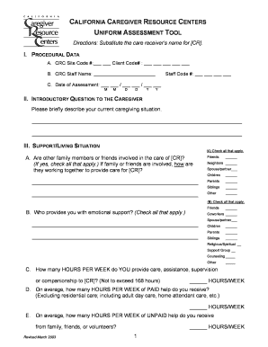 California Caregiver Resource Centers Uniform Assessment Tool