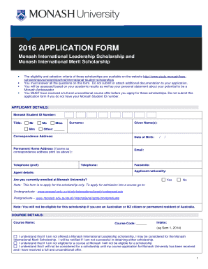 Monash International Scholarship Application Form
