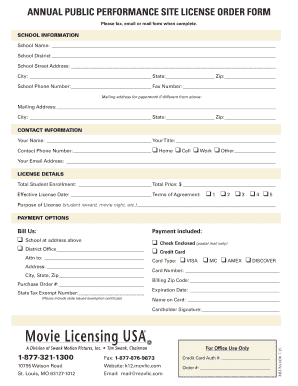 Annual Public Performance Site License Order Form