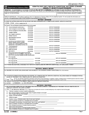 VA Form 21-0960B-2 Hematologic and Lymphatic Conditions Disability Questionnaire