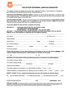 Solicitor Referral Service Registration Form