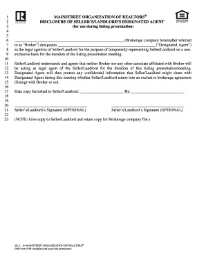 Disclosure of Seller’s/Landlord’s Designated Agent