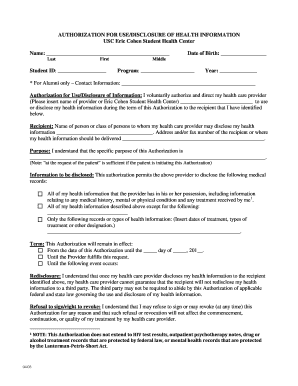 Authorization for Use/Disclosure of Health Information