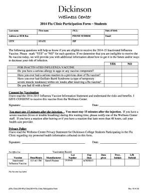 2014 Flu Clinic Participation Form