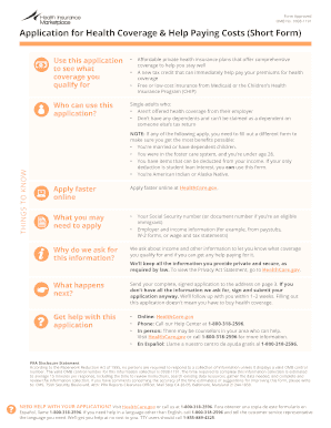 Application for Health Coverage & Help Paying Costs (Short Form)