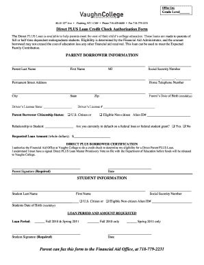 Direct PLUS Loan Credit Check Authorization Form