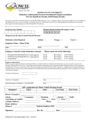 Bowie State University Parking Pre-Tax Authorization Form