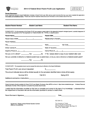 2014-15 Federal Direct Parent PLUS Loan Application