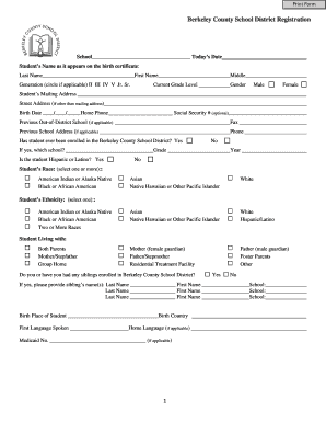 Berkeley County School District Registration Form