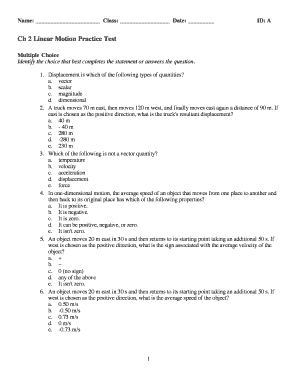 Physics Linear Motion Practice Test