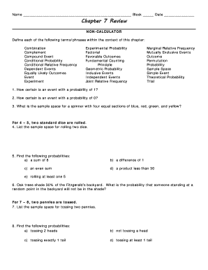 Chapter 7 Probability Review Worksheet