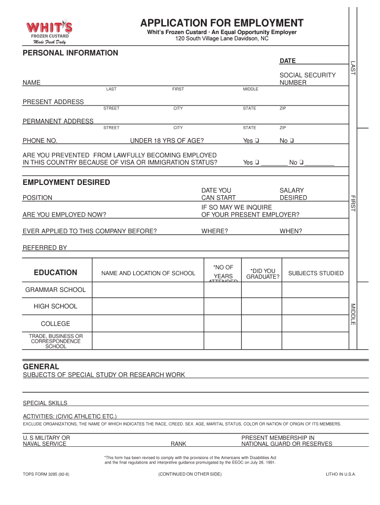 Whits Frozen Custard An Equal Opportunity Employer Preview on Page 1