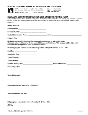 Nebraska Continuing Education Self-Guided Reporting Form
