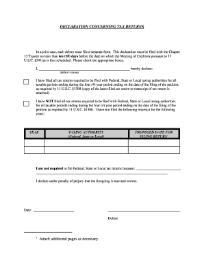 Declaration Concerning Tax Returns
