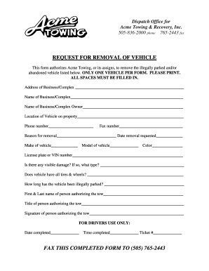 Request for Vehicle Removal