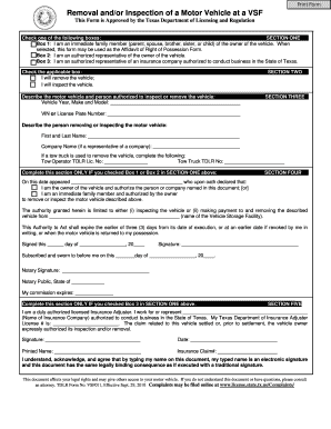 Texas Motor Vehicle Removal and Inspection Form