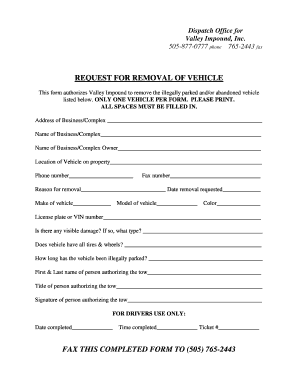 Request for Vehicle Removal