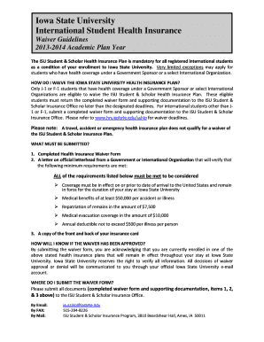 Iowa State University International Student Health Insurance Waiver Form