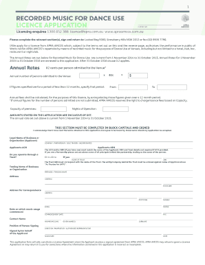 Recorded Music for Dance Use Licence Application