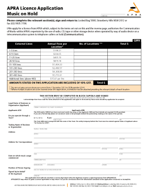 APRA Music on Hold Licence Application