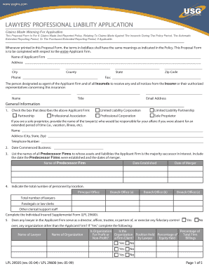 Lawyers' Professional Liability Application