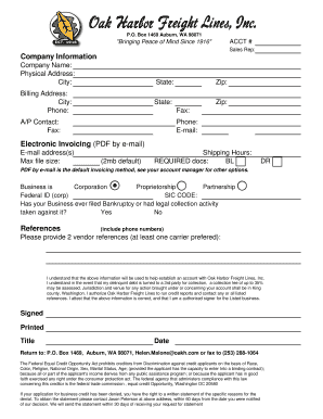 Oak Harbor Freight Lines Business Credit Application