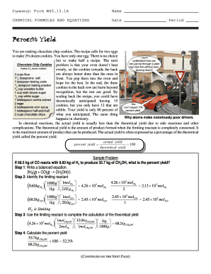Chemistry Percent Yield Worksheet