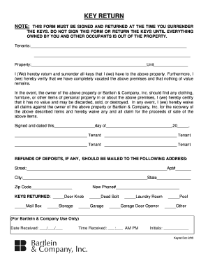 Key Return Form