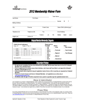 Volleyball Manitoba Registration Form