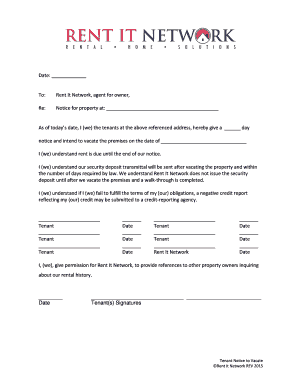 Tenant Notice to Vacate
