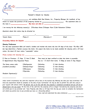 Tenant Intent to Vacate Notice