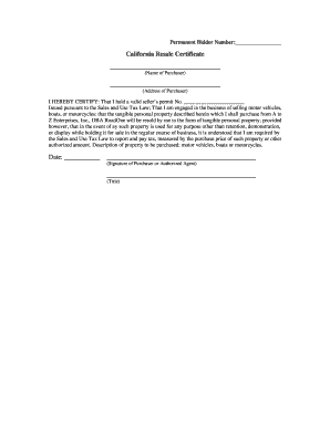 Fillable Online California Resale Certificate - English Fax Email Print - pdfFiller