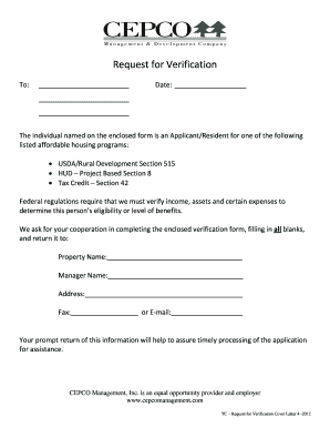 Request for Verification Cover Letter