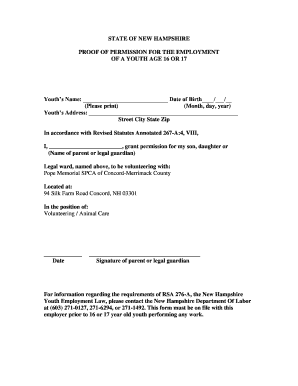 New Hampshire Youth Employment Permission Form