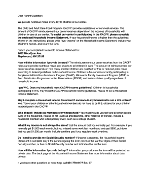 Child and Adult Care Food Program Household Income Statement