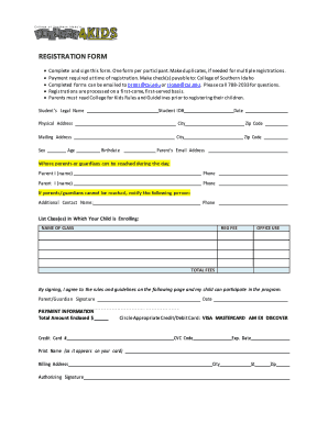 College for Kids Registration Form