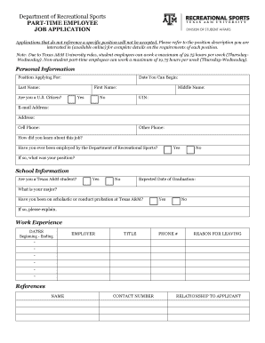 Rec Sports Part-time Job Application