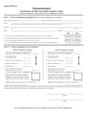 Form PTR-1A Property Tax Verification