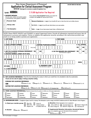New Jersey Civil Service Clerical Assessment Program Application