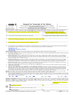 IRS Form 4506-T Request for Transcript of Tax Return
